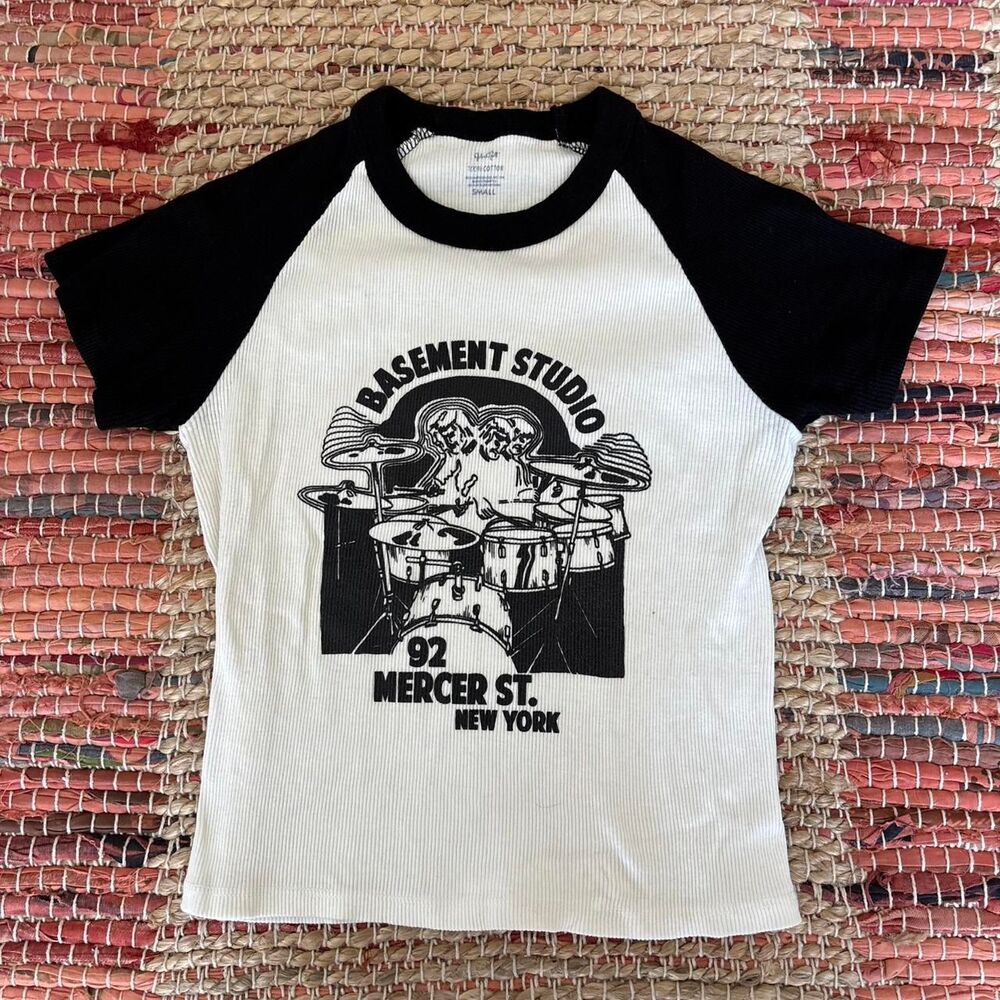 Basement Women's White and Black T-shirt